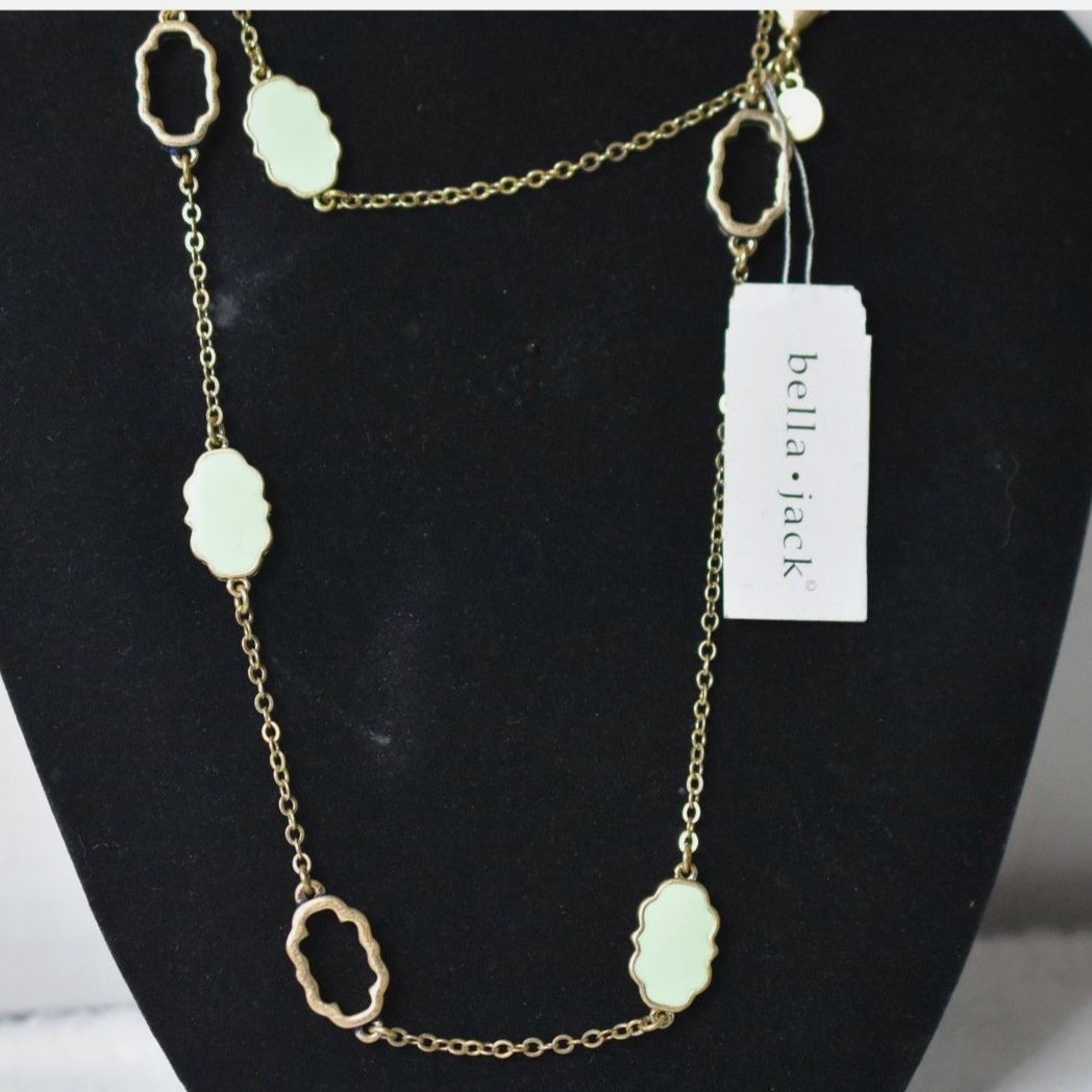 Nwt Bella Jack Mint Green Enamel Inlay Gold Tone Single Layer 36 Boho Necklace 18$